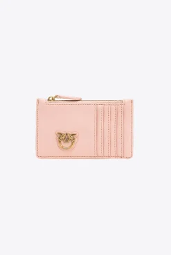 Maroquinerie|PINKO Porte-Cartes Zippe A Motif En Chevrons Rose/Rose Poudre-Or Antique