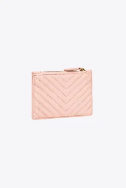 Maroquinerie|PINKO Porte-Cartes Zippe A Motif En Chevrons Rose/Rose Poudre-Or Antique