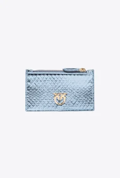 Maroquinerie|PINKO Porte-Cartes Zippe En Reptile Lame Galleria Bleu Clair-Or Brillant