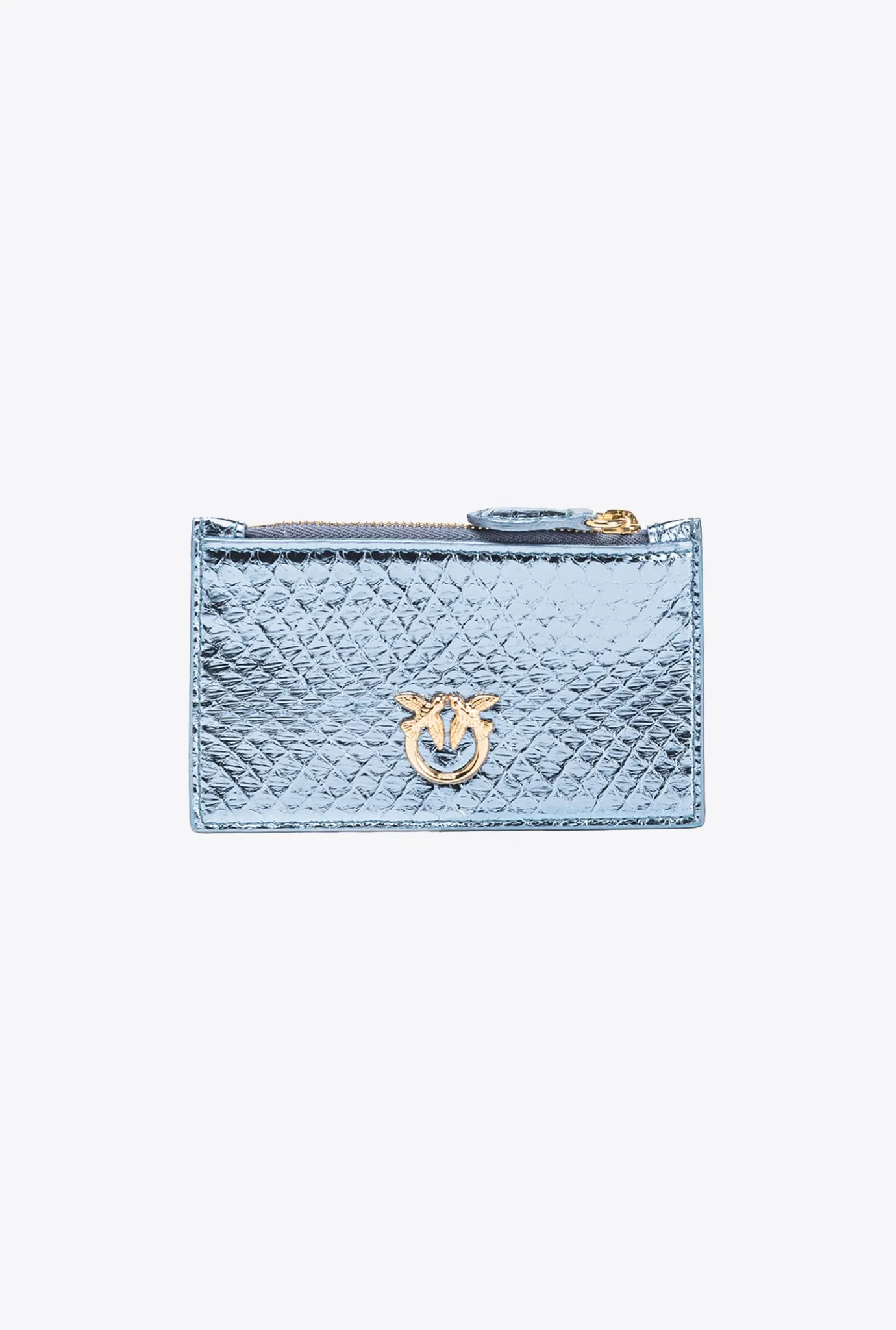 Maroquinerie|PINKO Porte-Cartes Zippe En Reptile Lame Galleria Bleu Clair-Or Brillant