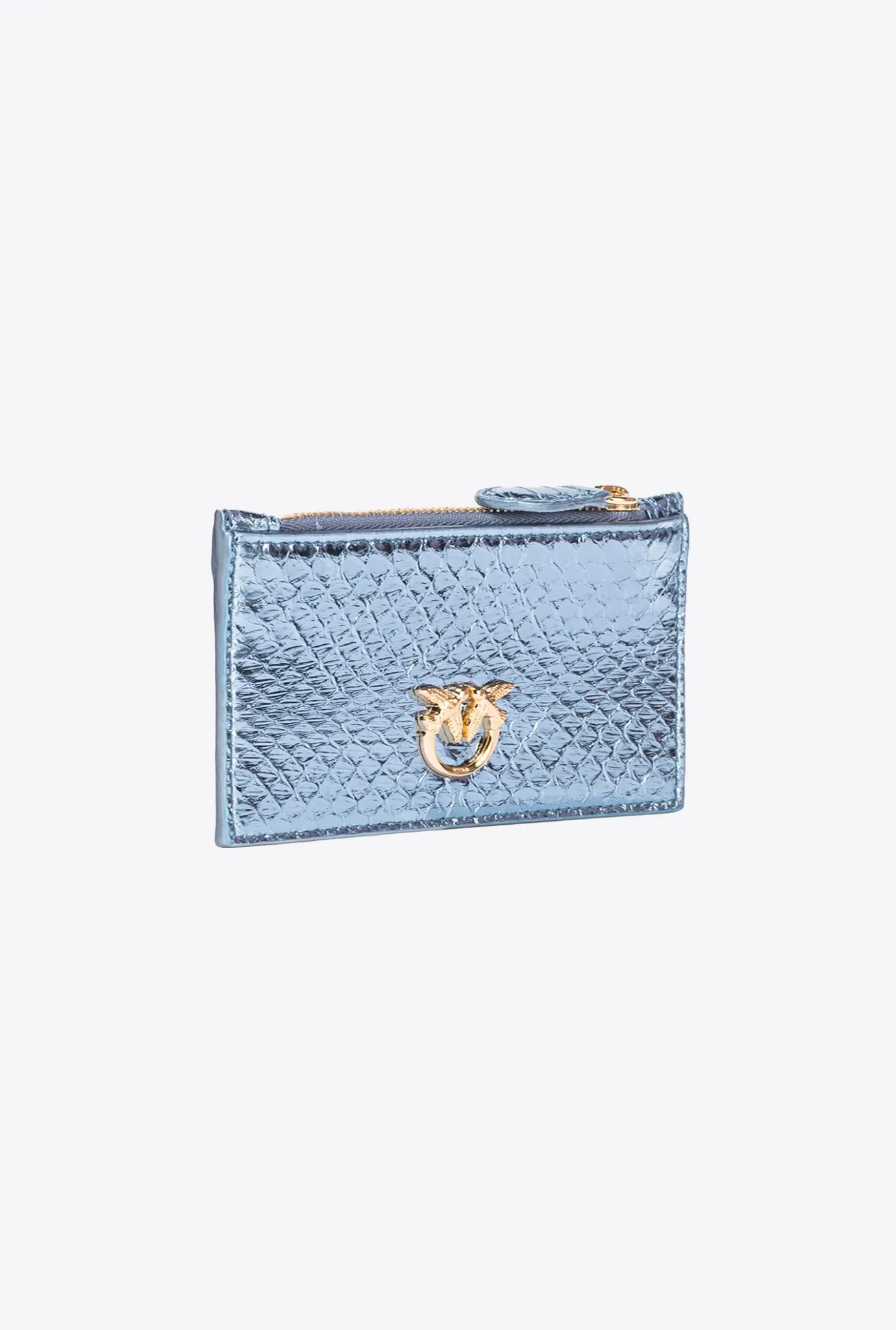 Maroquinerie|PINKO Porte-Cartes Zippe En Reptile Lame Galleria Bleu Clair-Or Brillant