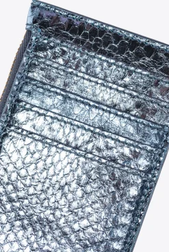 Maroquinerie|PINKO Porte-Cartes Zippe En Reptile Lame Galleria Bleu Clair-Or Brillant