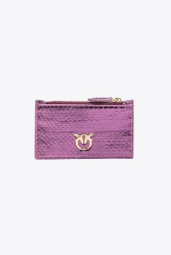 Maroquinerie|PINKO Porte-Cartes Zippe En Reptile Lame Galleria Violet-Or Brillant