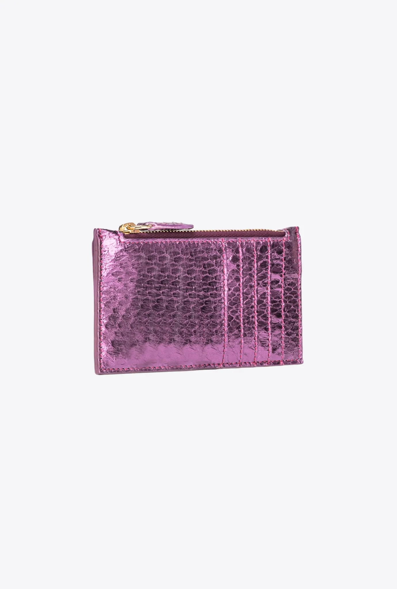 Maroquinerie|PINKO Porte-Cartes Zippe En Reptile Lame Galleria Violet-Or Brillant