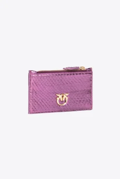 Maroquinerie|PINKO Porte-Cartes Zippe En Reptile Lame Galleria Violet-Or Brillant