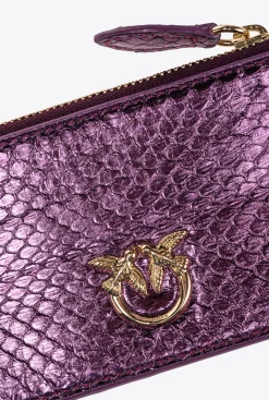 Maroquinerie|PINKO Porte-Cartes Zippe En Reptile Lame Galleria Violet-Or Brillant