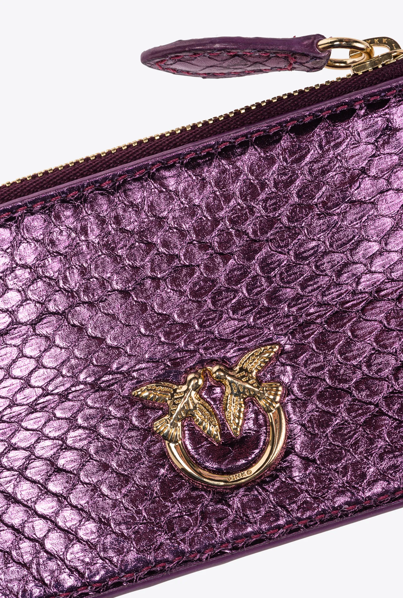 Maroquinerie|PINKO Porte-Cartes Zippe En Reptile Lame Galleria Violet-Or Brillant