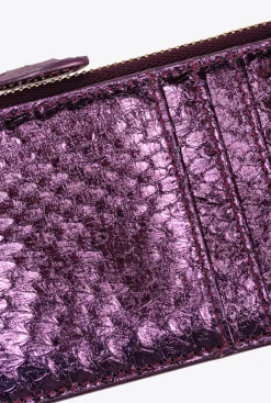 Maroquinerie|PINKO Porte-Cartes Zippe En Reptile Lame Galleria Violet-Or Brillant