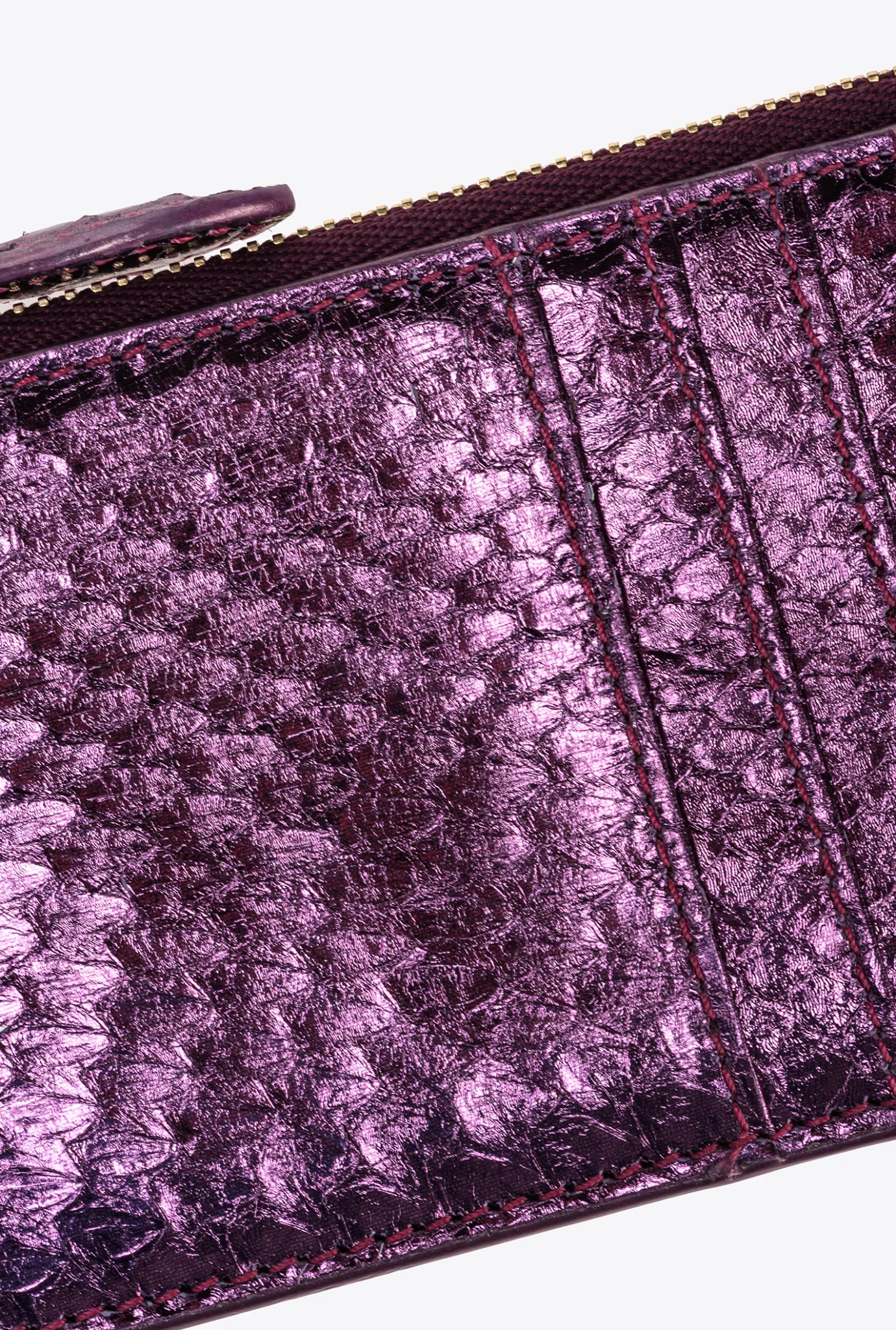 Maroquinerie|PINKO Porte-Cartes Zippe En Reptile Lame Galleria Violet-Or Brillant