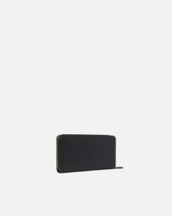 Maroquinerie|PINKO Portefeuille A Contour Zippe En Cuir Noir-Vieil Or