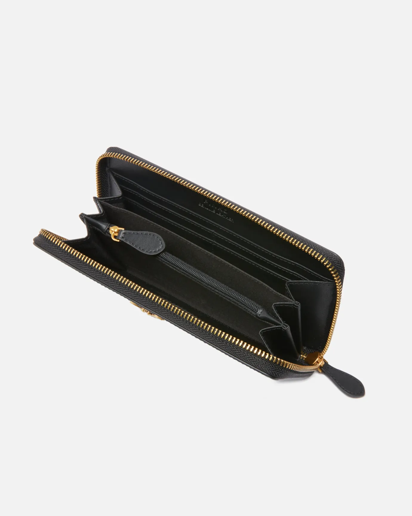 Maroquinerie|PINKO Portefeuille A Contour Zippe En Cuir Noir-Vieil Or