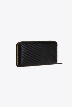 Maroquinerie|PINKO Portefeuille A Contour Zippe En Cuir Nappa A Chevrons Noir-Vieil Or