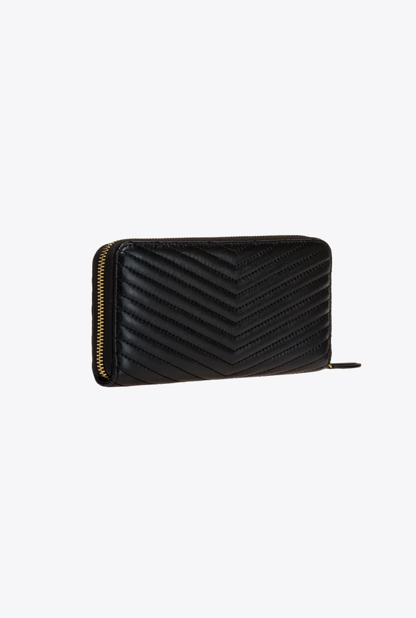 Maroquinerie|PINKO Portefeuille A Contour Zippe En Cuir Nappa A Chevrons Noir-Vieil Or