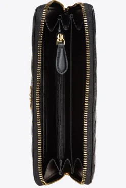 Maroquinerie|PINKO Portefeuille A Contour Zippe En Cuir Nappa A Chevrons Noir-Vieil Or