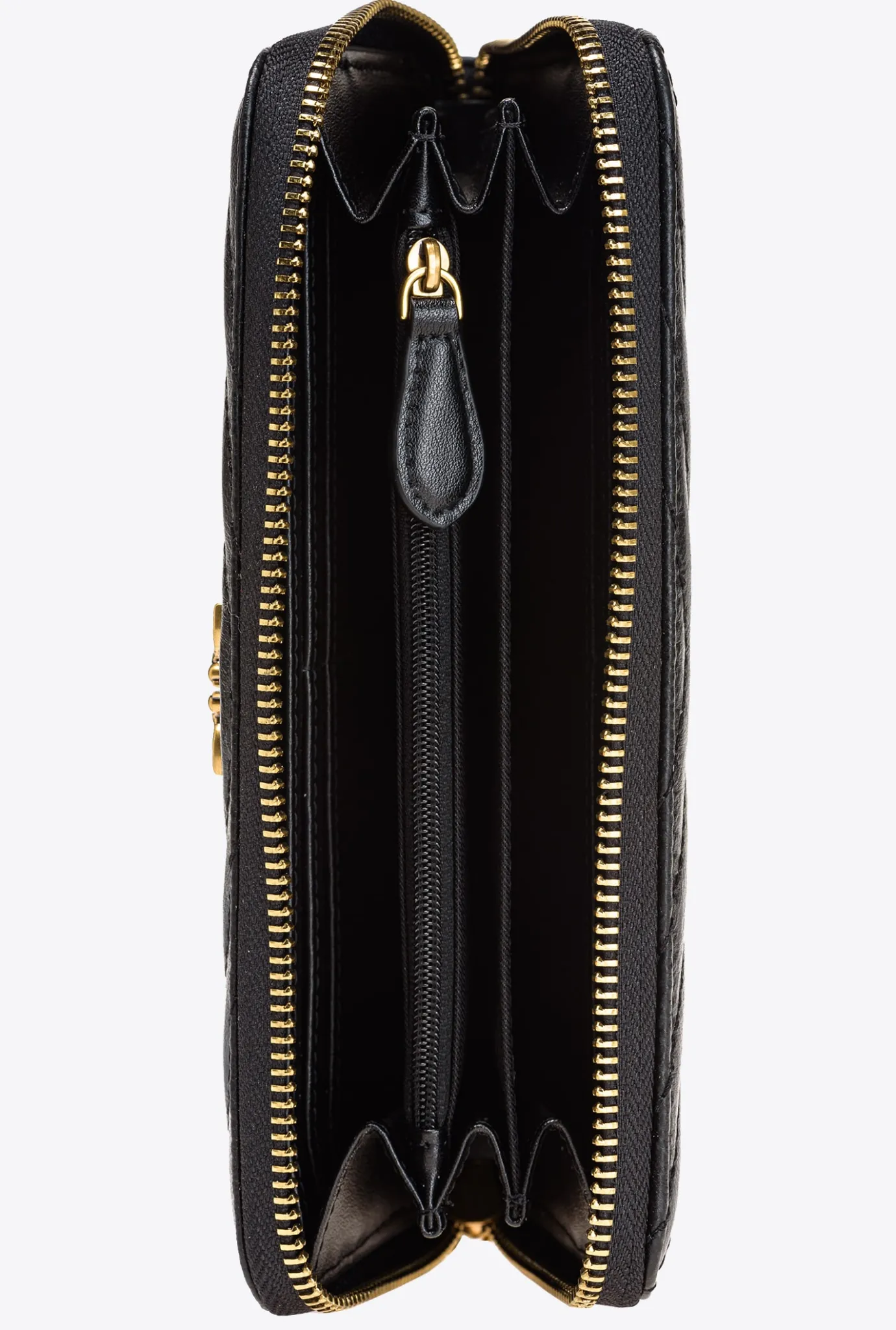 Maroquinerie|PINKO Portefeuille A Contour Zippe En Cuir Nappa A Chevrons Noir-Vieil Or