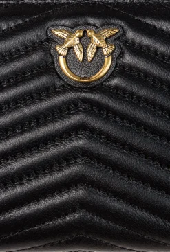 Maroquinerie|PINKO Portefeuille A Contour Zippe En Cuir Nappa A Chevrons Noir-Vieil Or
