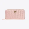 Maroquinerie|PINKO Portefeuille A Contour Zippe En Cuir Nappa A Chevrons Rose/Rose Poudre-Or Antique