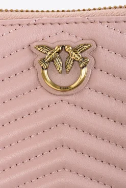 Maroquinerie|PINKO Portefeuille A Contour Zippe En Cuir Nappa A Chevrons Rose/Rose Poudre-Or Antique
