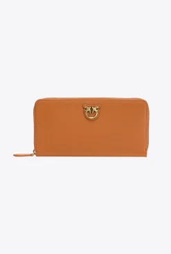 Maroquinerie|PINKO Portefeuille A Contour Zippe En Cuir Cognac-Or Antique