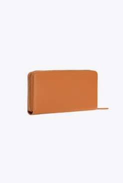 Maroquinerie|PINKO Portefeuille A Contour Zippe En Cuir Cognac-Or Antique