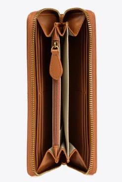 Maroquinerie|PINKO Portefeuille A Contour Zippe En Cuir Cognac-Or Antique