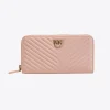 Maroquinerie|PINKO Portefeuille A Contour Zippe En Cuir Nappa A Chevrons Rose/Rose Poudre-Or Antique
