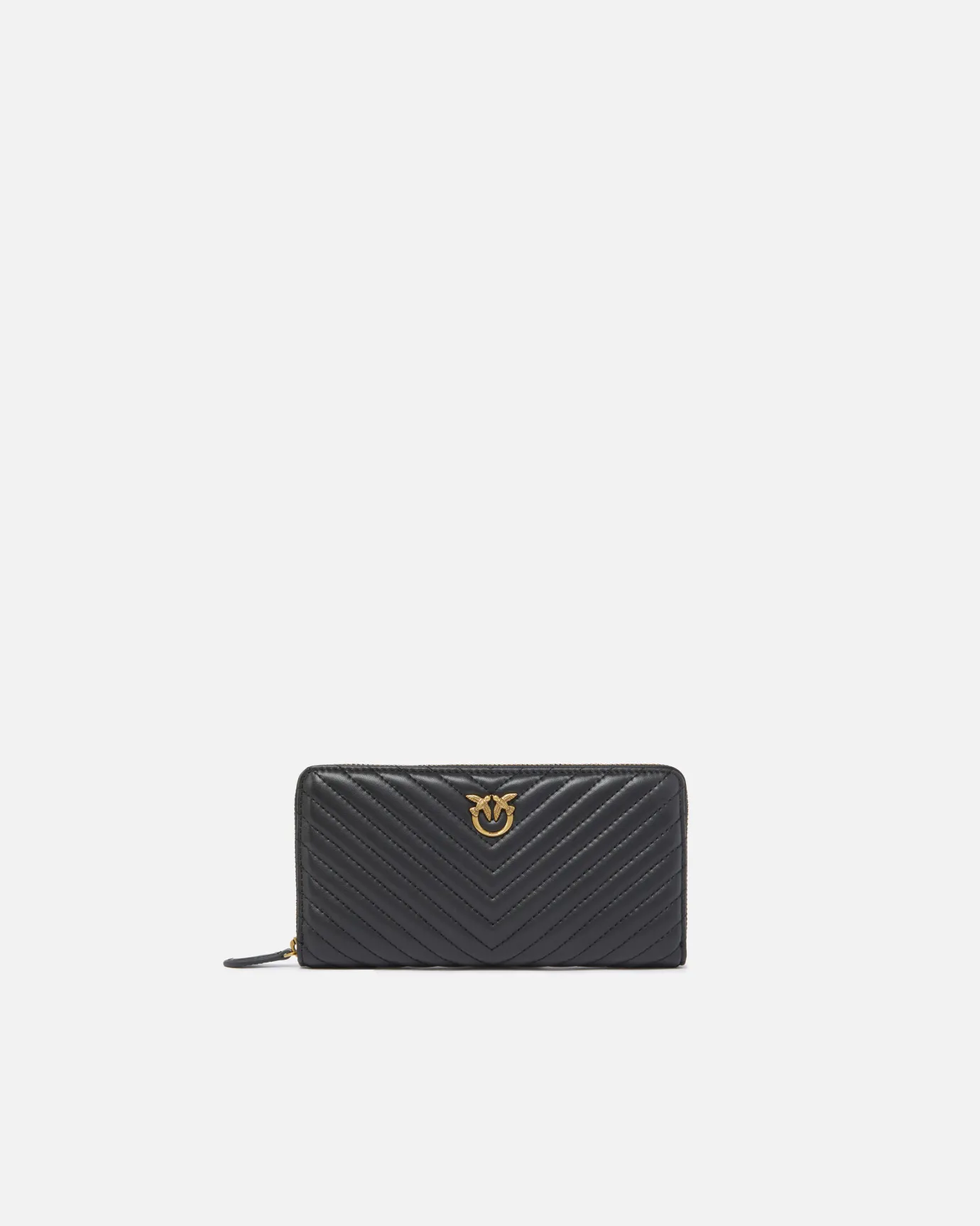 Portefeuilles|PINKO Portefeuille A Contour Zippe En Cuir Nappa A Chevrons Noir-Vieil Or