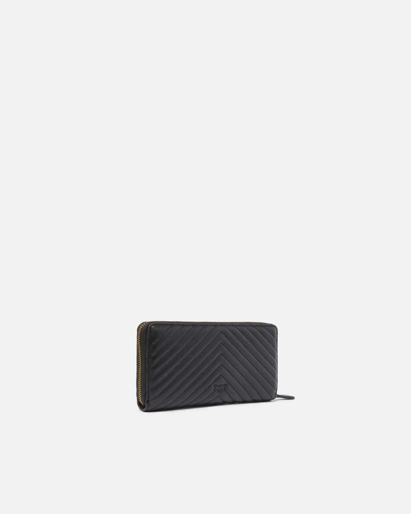 Portefeuilles|PINKO Portefeuille A Contour Zippe En Cuir Nappa A Chevrons Noir-Vieil Or