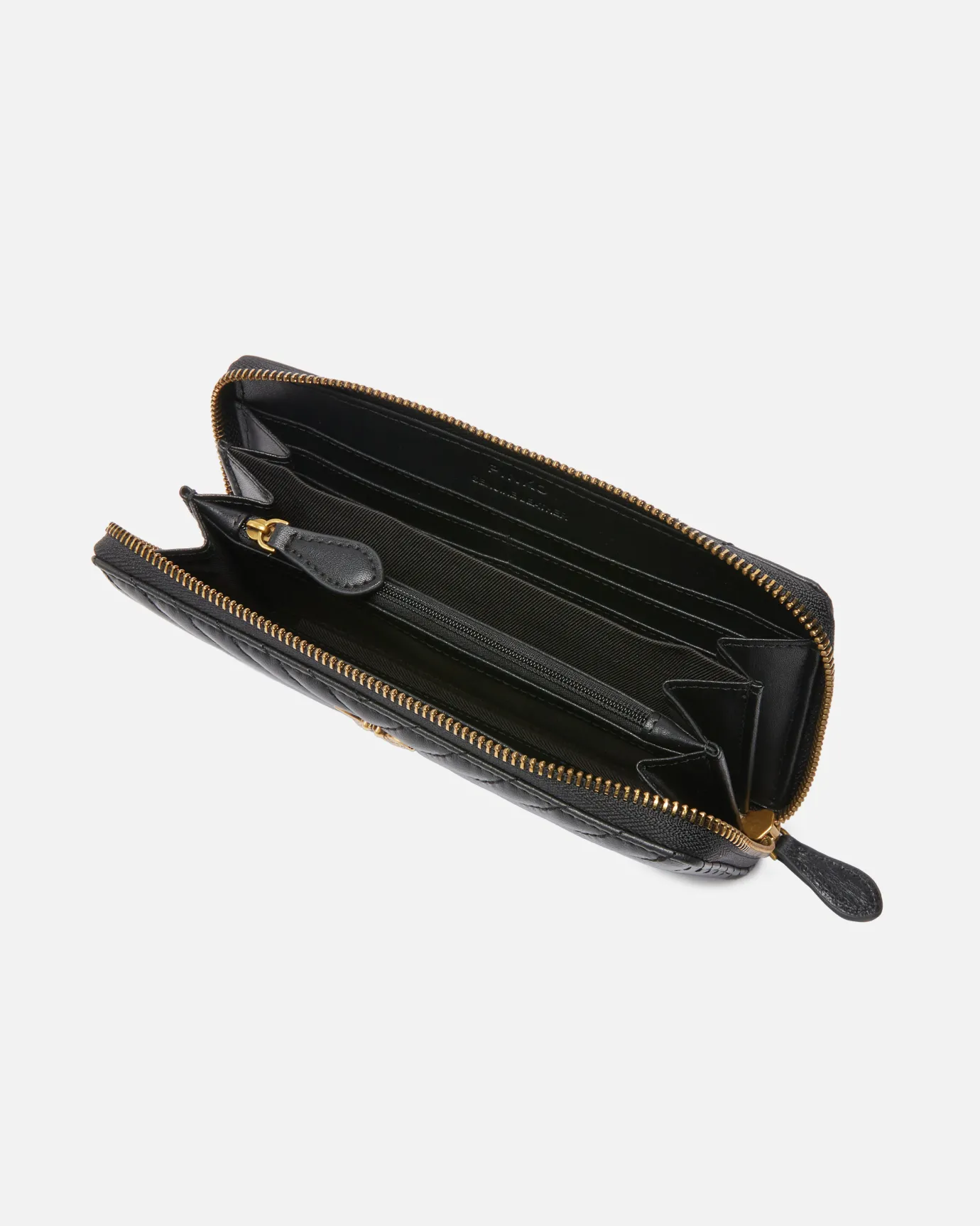 Portefeuilles|PINKO Portefeuille A Contour Zippe En Cuir Nappa A Chevrons Noir-Vieil Or