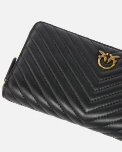 Portefeuilles|PINKO Portefeuille A Contour Zippe En Cuir Nappa A Chevrons Noir-Vieil Or