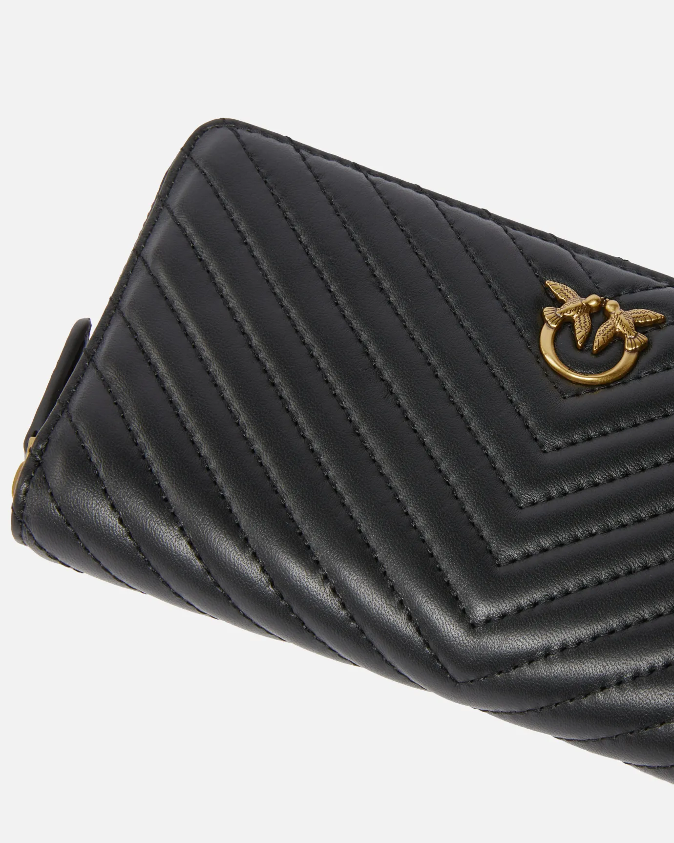 Portefeuilles|PINKO Portefeuille A Contour Zippe En Cuir Nappa A Chevrons Noir-Vieil Or