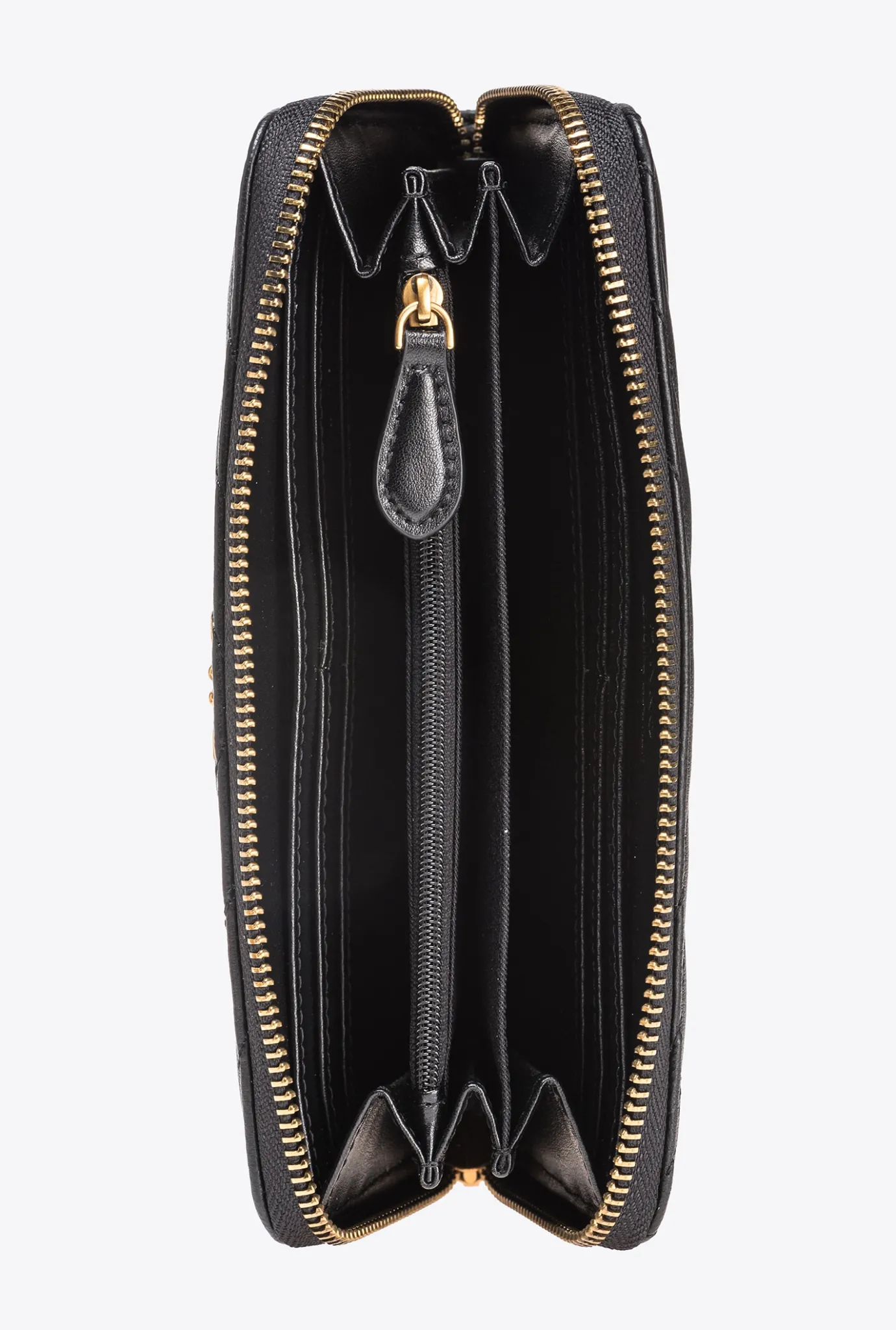 Portefeuilles|PINKO Portefeuille A Contour Zippe En Cuir Nappa A Chevrons Noir-Vieil Or