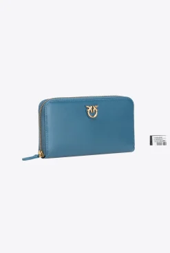 Maroquinerie|PINKO Portefeuille A Contour Zippe En Cuir Sarcelle-Or Antique