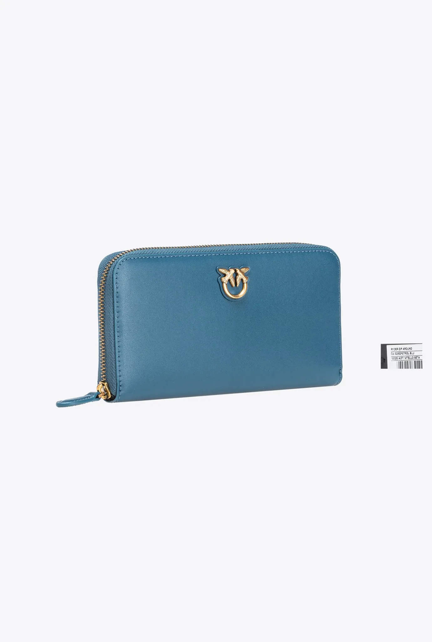 Maroquinerie|PINKO Portefeuille A Contour Zippe En Cuir Sarcelle-Or Antique