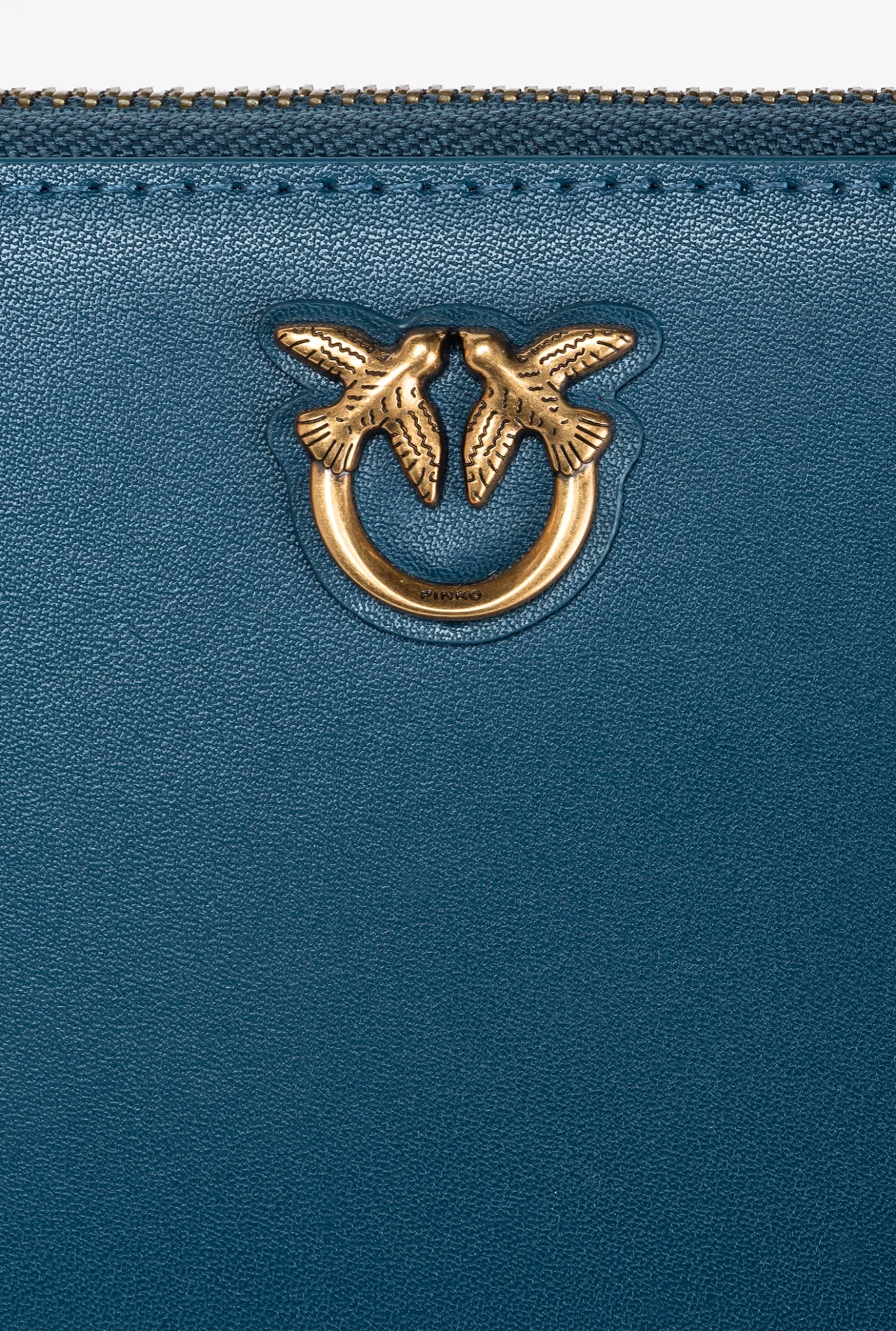 Maroquinerie|PINKO Portefeuille A Contour Zippe En Cuir Sarcelle-Or Antique