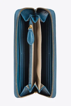 Maroquinerie|PINKO Portefeuille A Contour Zippe En Cuir Sarcelle-Or Antique