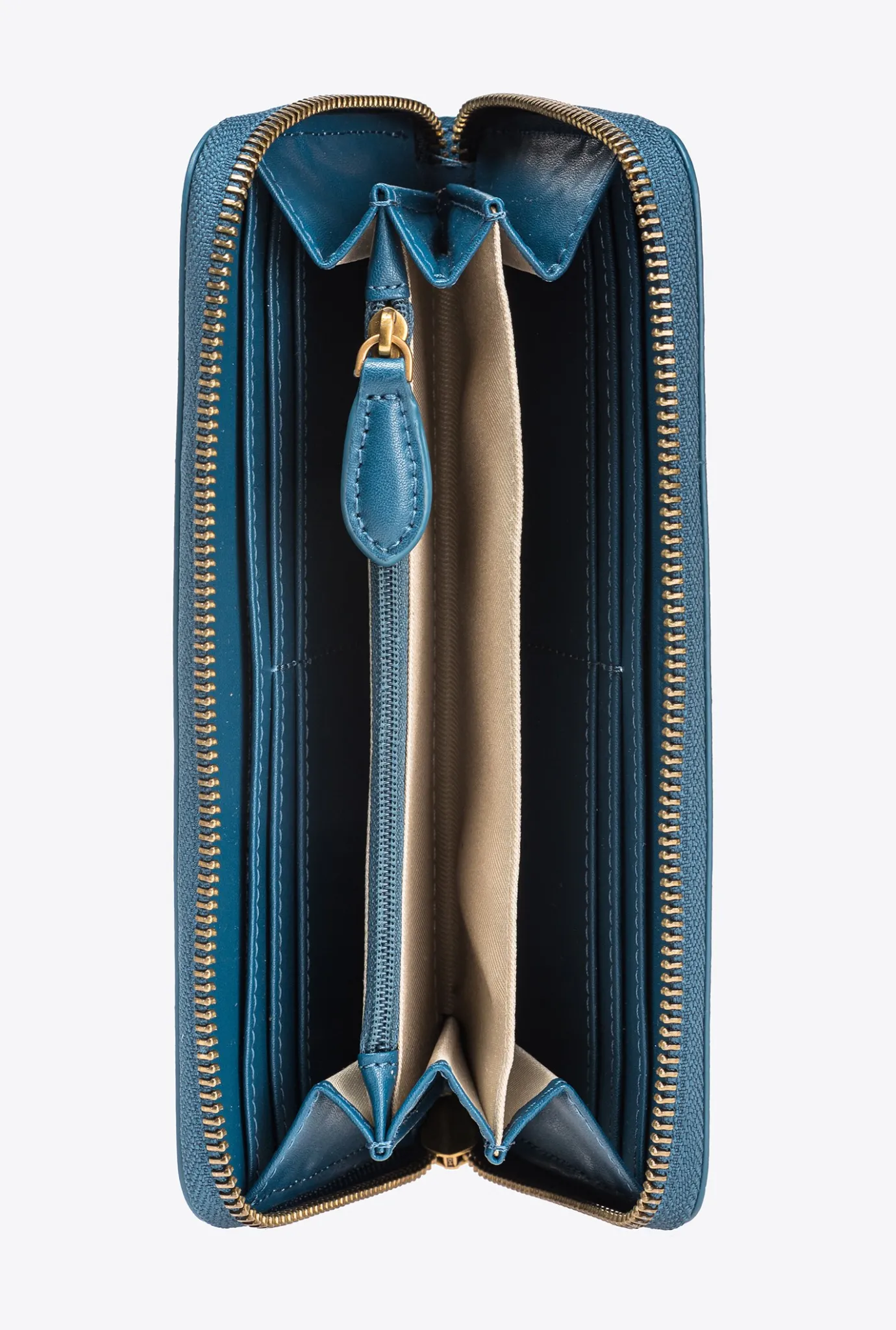 Maroquinerie|PINKO Portefeuille A Contour Zippe En Cuir Sarcelle-Or Antique