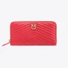 Maroquinerie|PINKO Portefeuille A Contour Zippe En Cuir Nappa A Chevrons Rouge Grenat-Or Antique