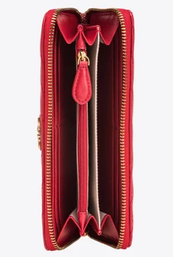 Maroquinerie|PINKO Portefeuille A Contour Zippe En Cuir Nappa A Chevrons Rouge Grenat-Or Antique