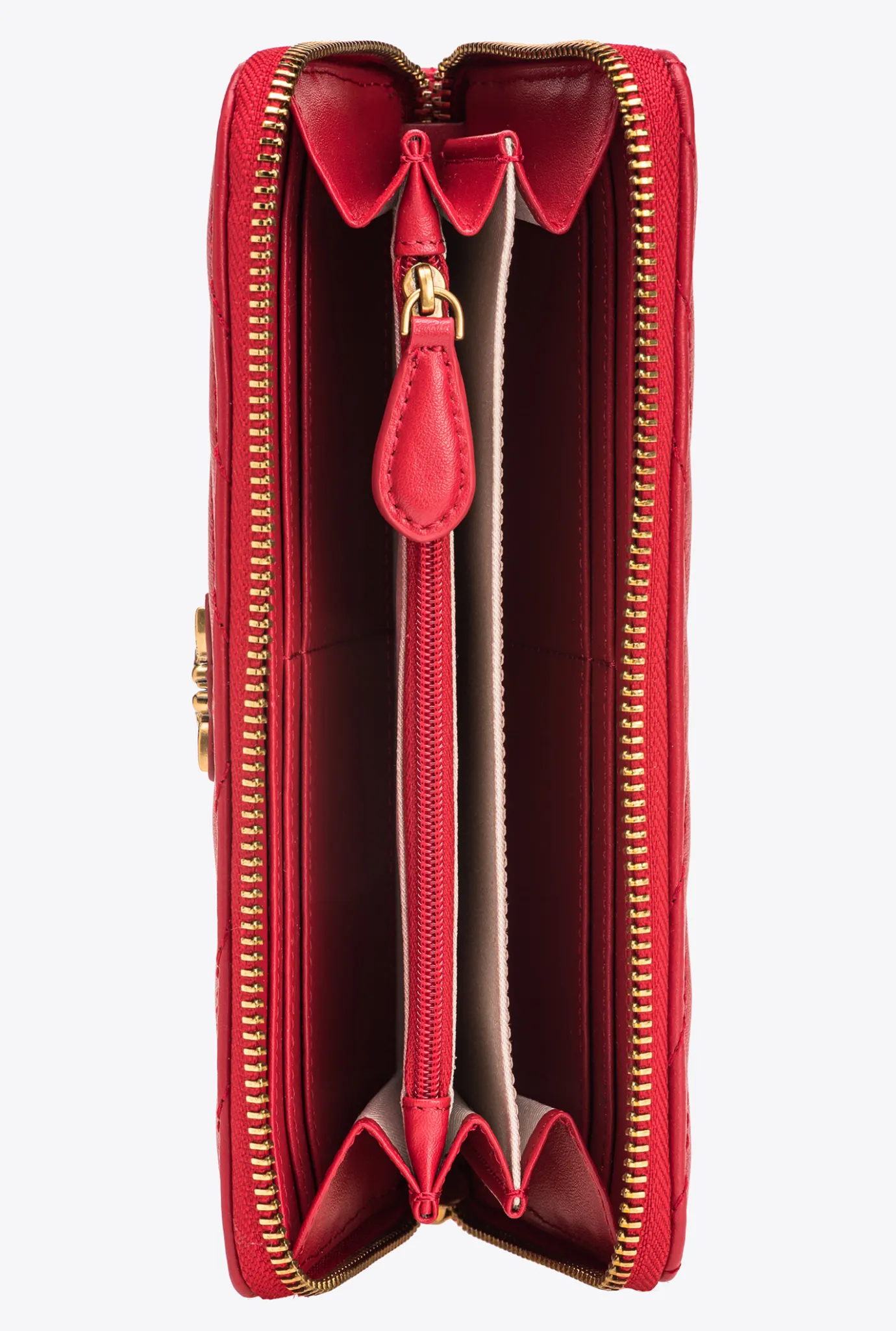 Maroquinerie|PINKO Portefeuille A Contour Zippe En Cuir Nappa A Chevrons Rouge Grenat-Or Antique