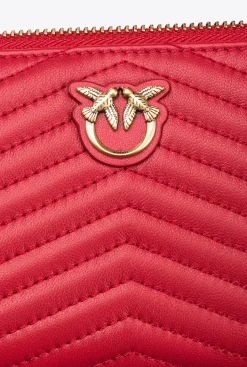 Maroquinerie|PINKO Portefeuille A Contour Zippe En Cuir Nappa A Chevrons Rouge Grenat-Or Antique
