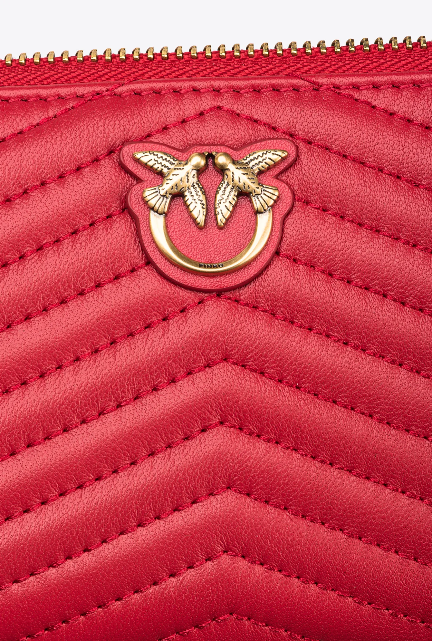 Maroquinerie|PINKO Portefeuille A Contour Zippe En Cuir Nappa A Chevrons Rouge Grenat-Or Antique