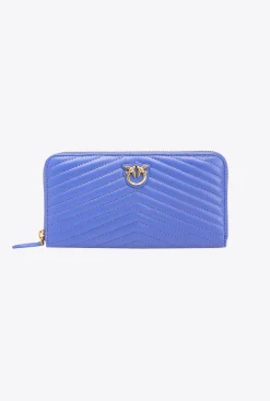 Maroquinerie|PINKO Portefeuille A Contour Zippe En Cuir Nappa A Chevrons Bleu Corse-Or Antique