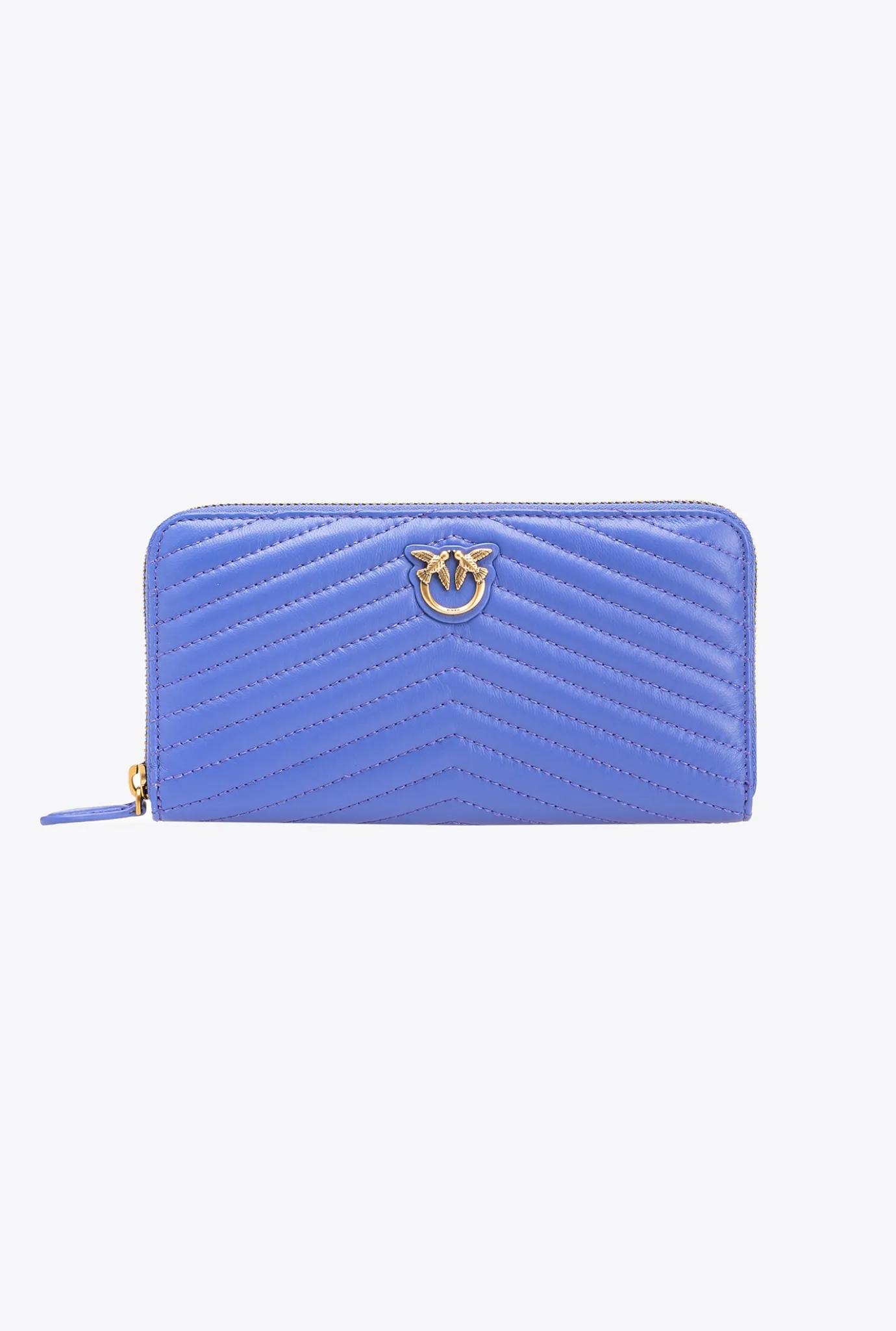 Maroquinerie|PINKO Portefeuille A Contour Zippe En Cuir Nappa A Chevrons Bleu Corse-Or Antique