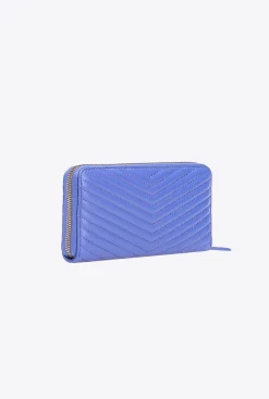 Maroquinerie|PINKO Portefeuille A Contour Zippe En Cuir Nappa A Chevrons Bleu Corse-Or Antique