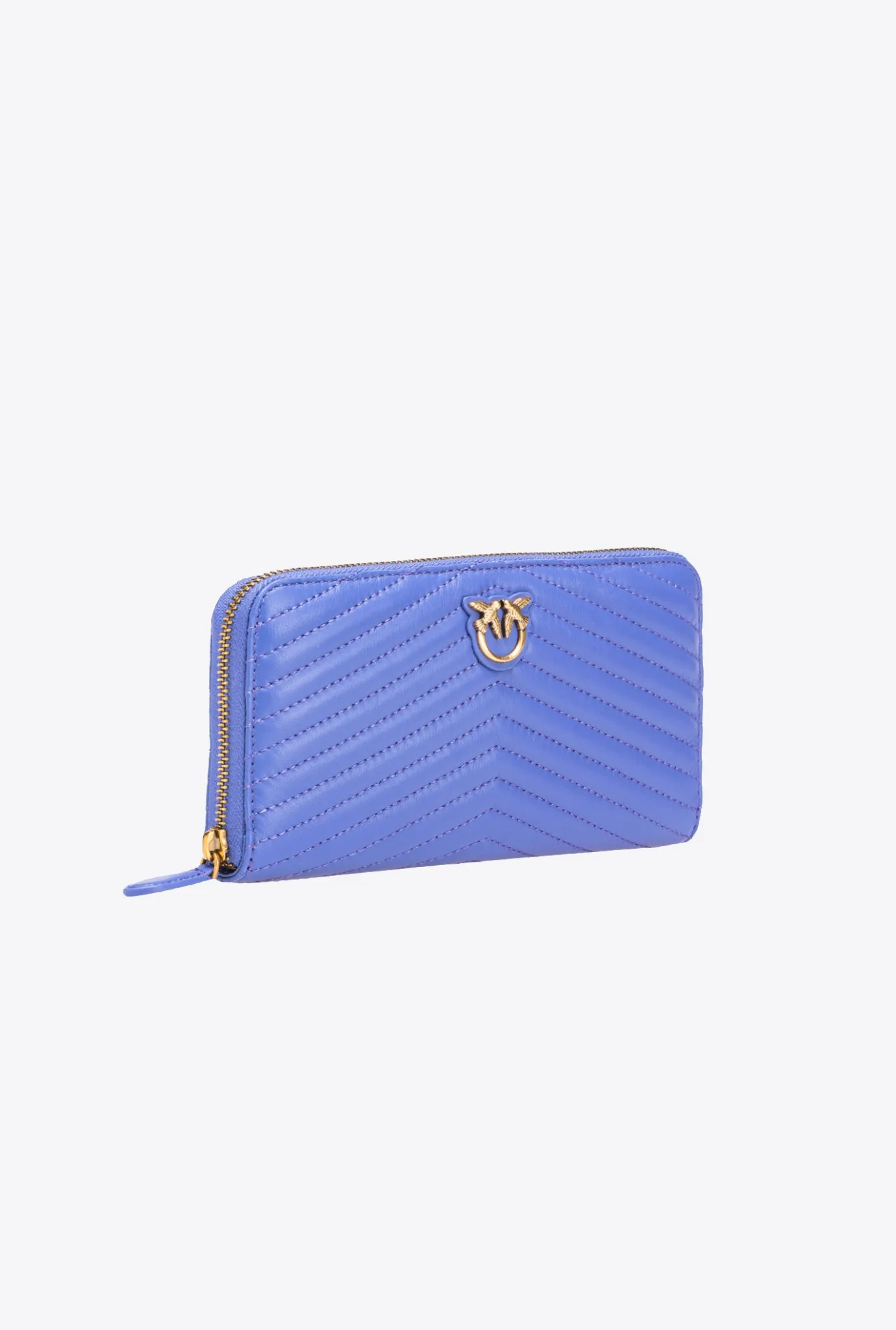 Maroquinerie|PINKO Portefeuille A Contour Zippe En Cuir Nappa A Chevrons Bleu Corse-Or Antique