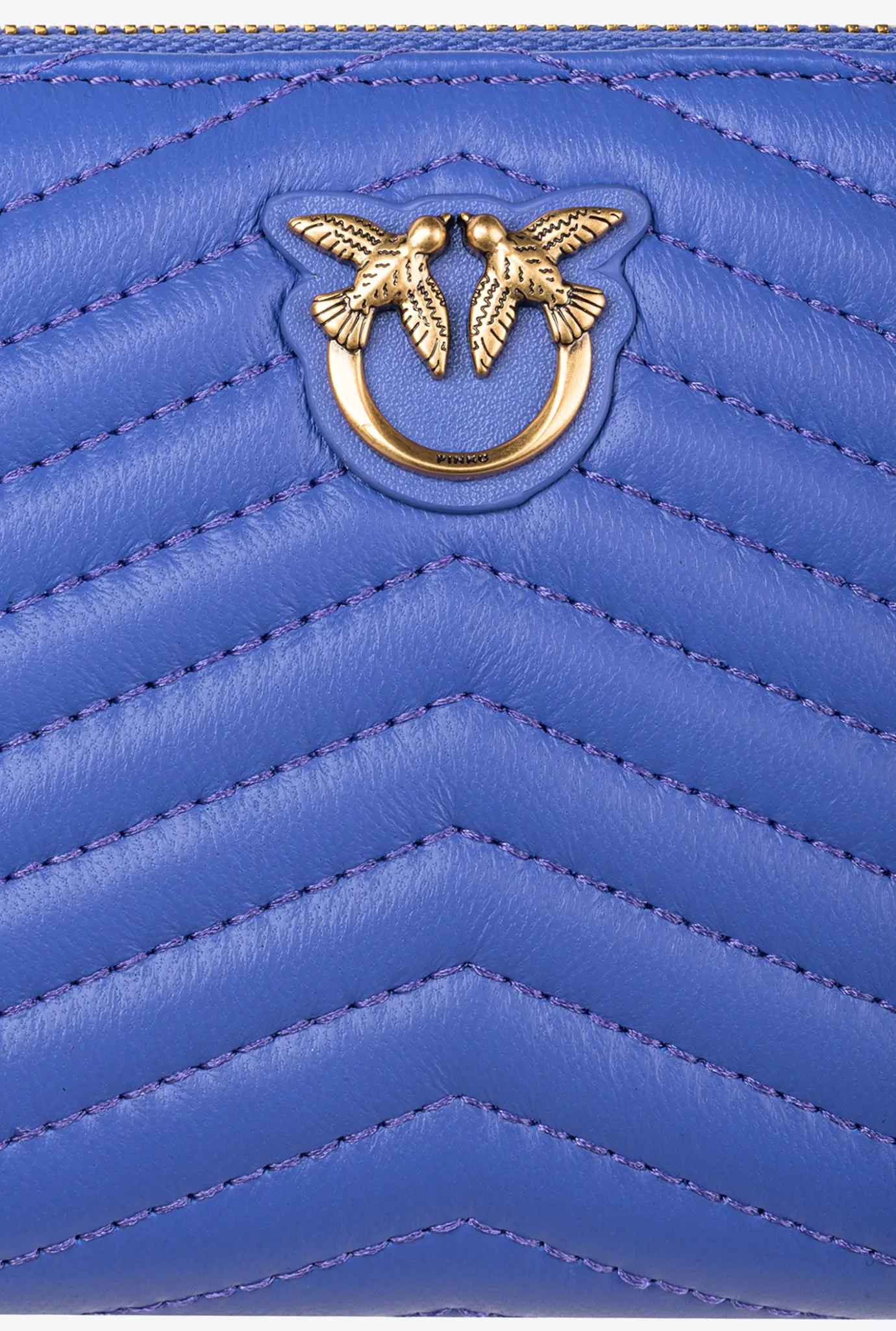 Maroquinerie|PINKO Portefeuille A Contour Zippe En Cuir Nappa A Chevrons Bleu Corse-Or Antique