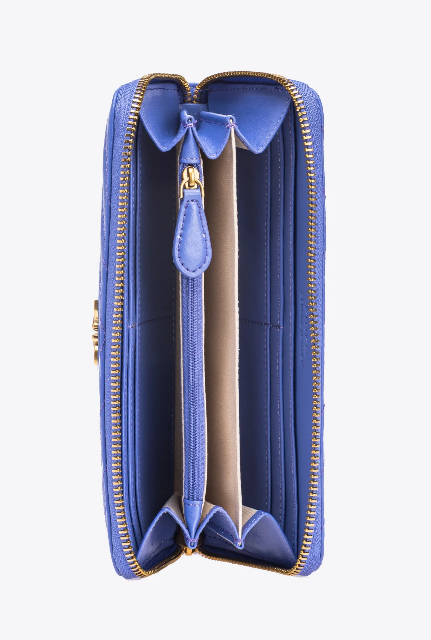 Maroquinerie|PINKO Portefeuille A Contour Zippe En Cuir Nappa A Chevrons Bleu Corse-Or Antique
