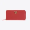Maroquinerie|PINKO Portefeuille A Contour Zippe En Cuir Rouge Rubis-Or Antique