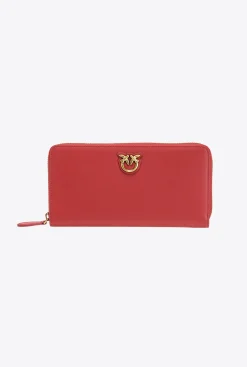 Maroquinerie|PINKO Portefeuille A Contour Zippe En Cuir Rouge Rubis-Or Antique